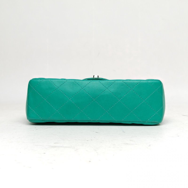 CHANEL CF口蓋包大Mini20綠色羊皮16開銀扣肩背包-4