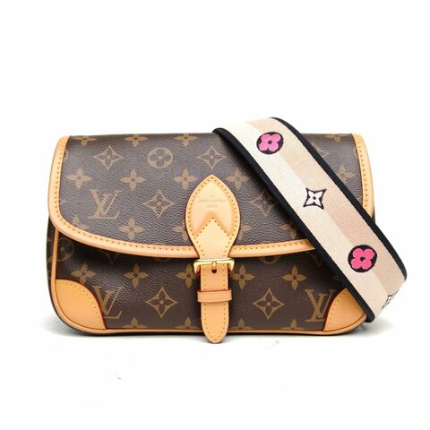 LOUIS VUITTON Diane法棍包24可拆卸黑紫寬肩帶老花PVC晶片肩背包