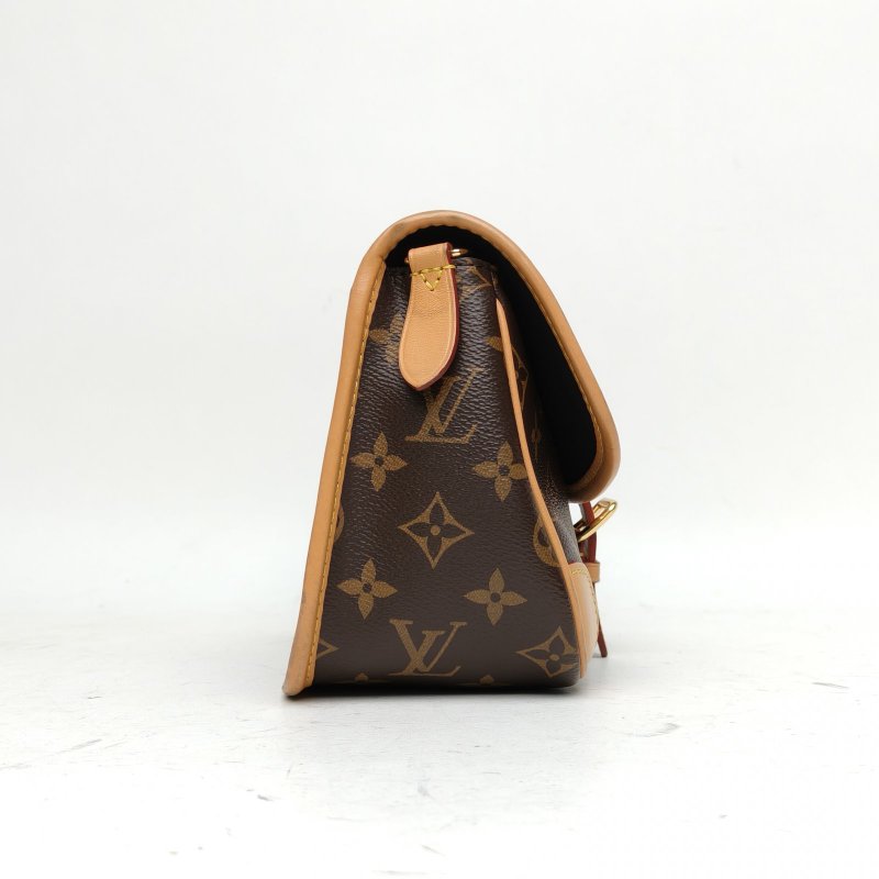 LOUIS VUITTON Diane法棍包24可拆卸黑紫寬肩帶老花PVC晶片肩背包-3