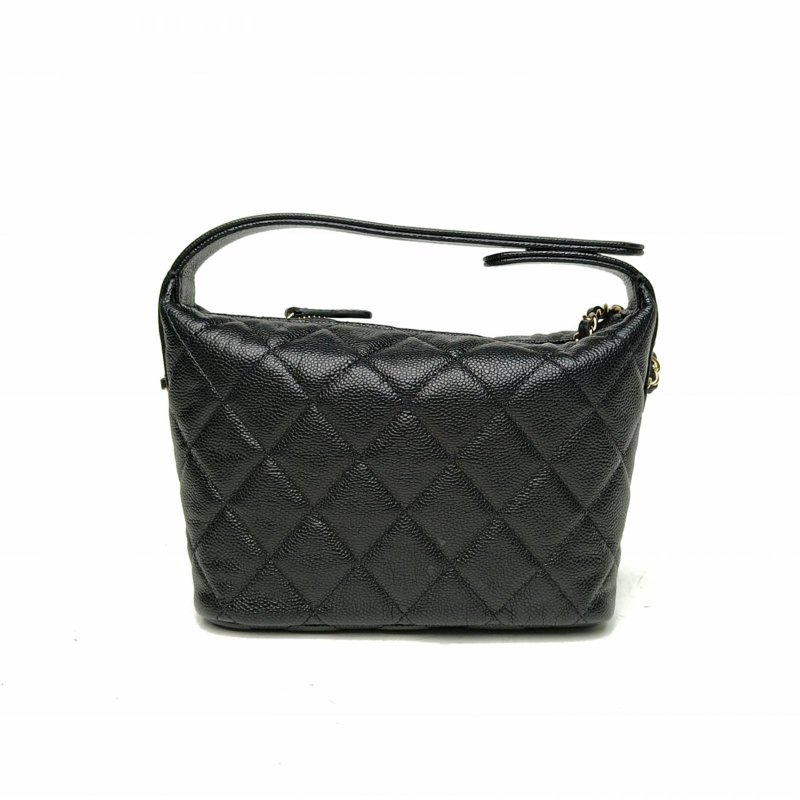 CHANEL 嬉皮HOBO飯盒包25C黑色荔枝牛皮鐳射標金扣菱格紋肩背包-2