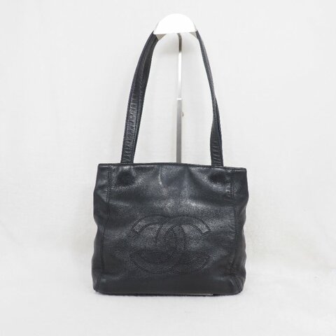 Chanel Vintage Coco Mark Tote Bag 黑色全皮小托特包