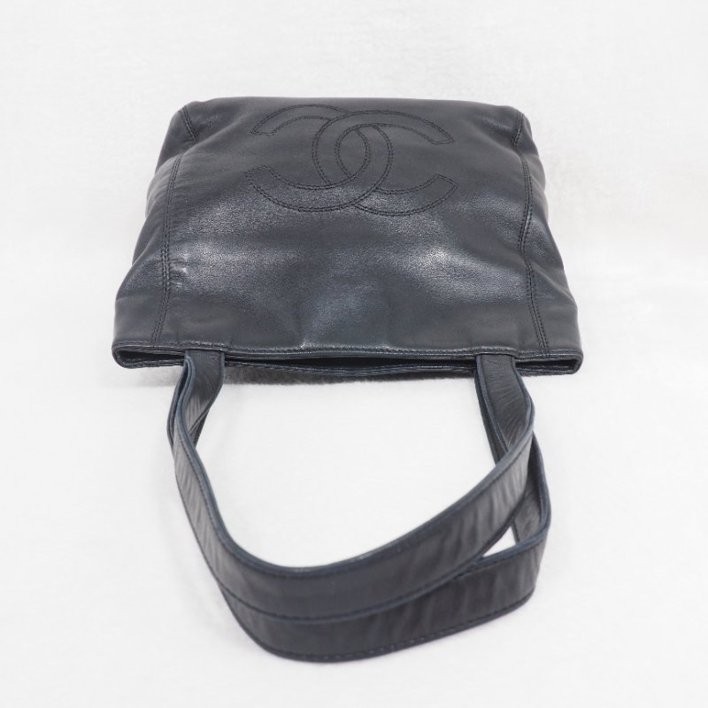Chanel Vintage Coco Mark Tote Bag 黑色全皮小托特包-4
