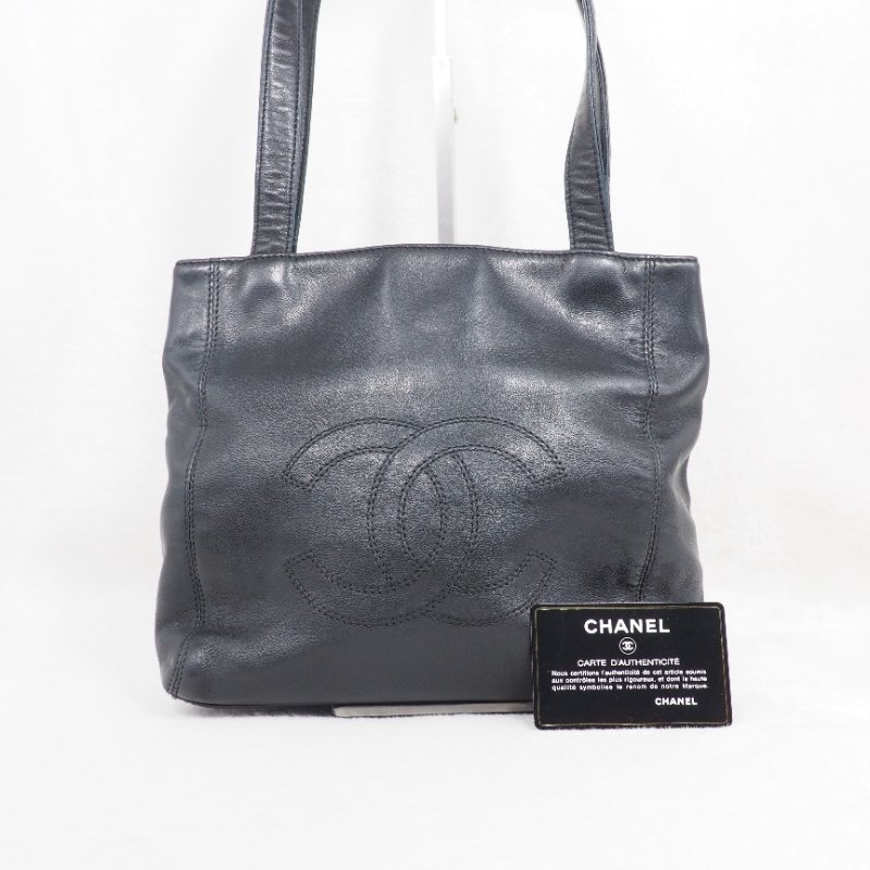Chanel Vintage Coco Mark Tote Bag 黑色全皮小托特包-17