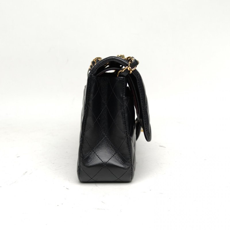 CHANEL CF口蓋包中號25.5黑色羊皮27開金扣菱格紋肩背包-3