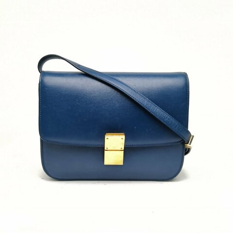 CELINE ClassicBox中號藍色牛皮金扣肩背包