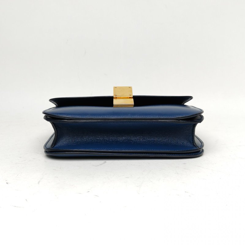 CELINE ClassicBox中號藍色牛皮金扣肩背包-4