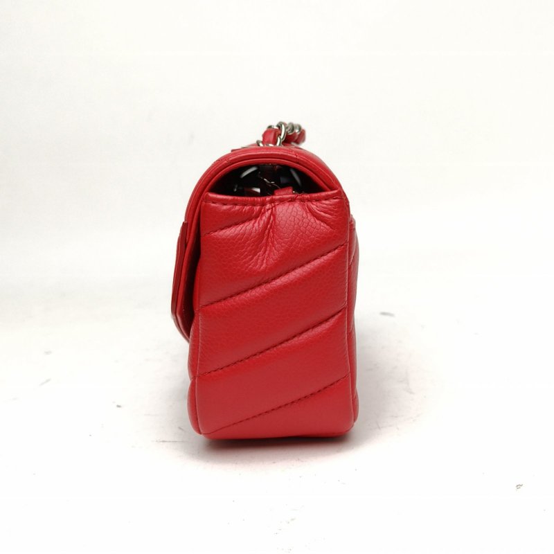 CHANEL 紅色荔枝牛皮24開銀扣CF口蓋包mini季節款V紋肩背包-1