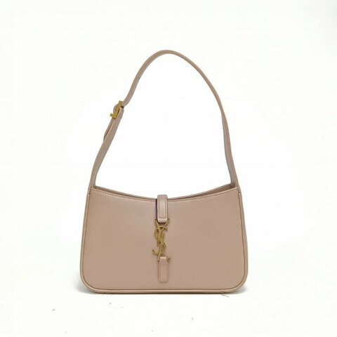 SAINT LAURENT LE5À7腋下包小號23灰粉色牛皮金扣肩背包