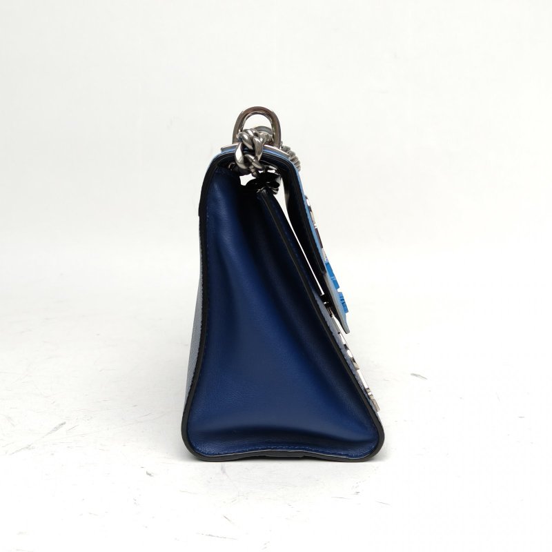 PRADA 藍色牛皮銀扣機器人徽章單肩包肩背包-3