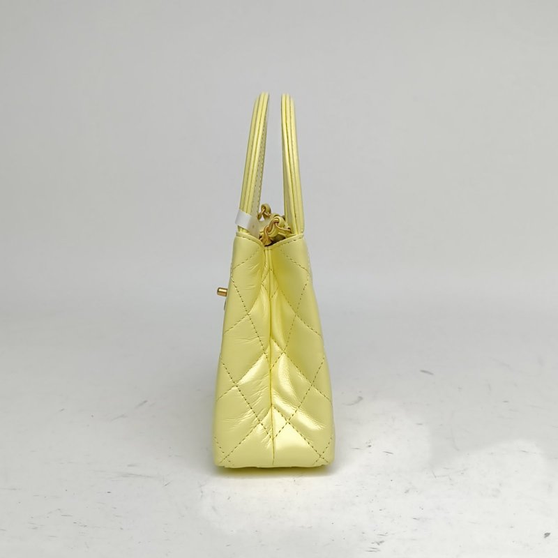 CHANEL 25CKelly鏈條手柄手提包黃色牛皮晶片金扣肩背包-1