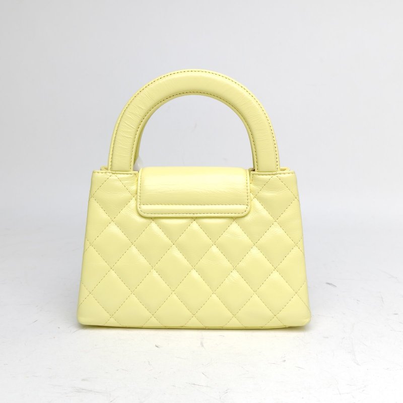 CHANEL 25CKelly鏈條手柄手提包黃色牛皮晶片金扣肩背包-2