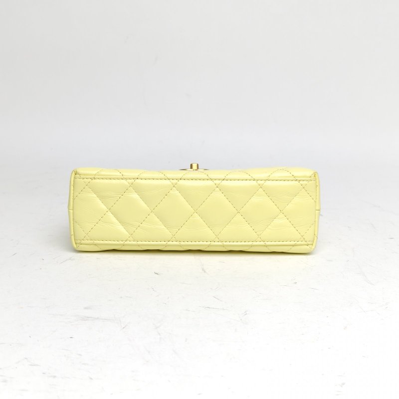 CHANEL 25CKelly鏈條手柄手提包黃色牛皮晶片金扣肩背包-4