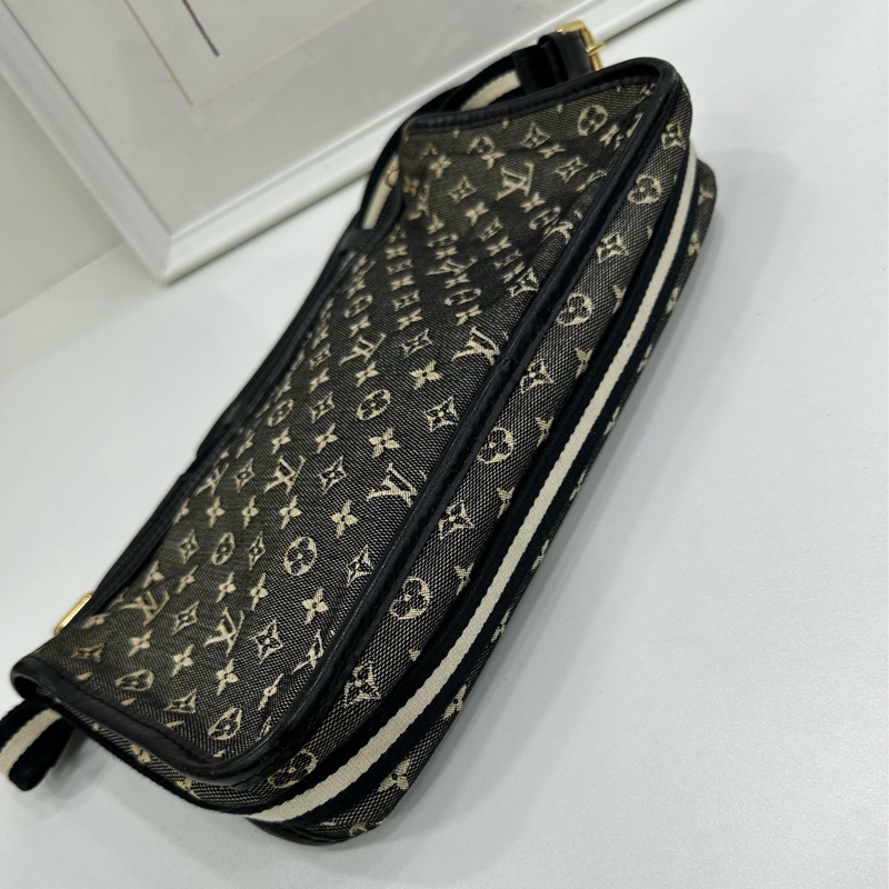 LV 路易威登開口笑腋下包黑灰色金扣牛仔丹寧-2