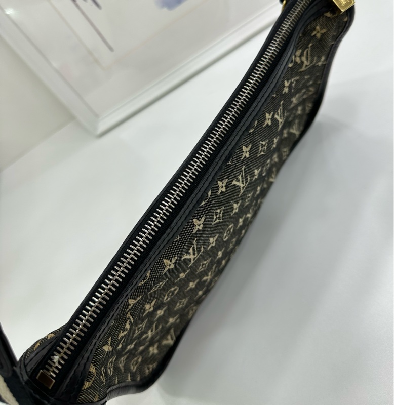 LV 路易威登開口笑腋下包黑灰色金扣牛仔丹寧-5