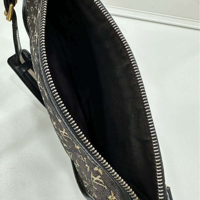 LV 路易威登開口笑腋下包黑灰色金扣牛仔丹寧-6