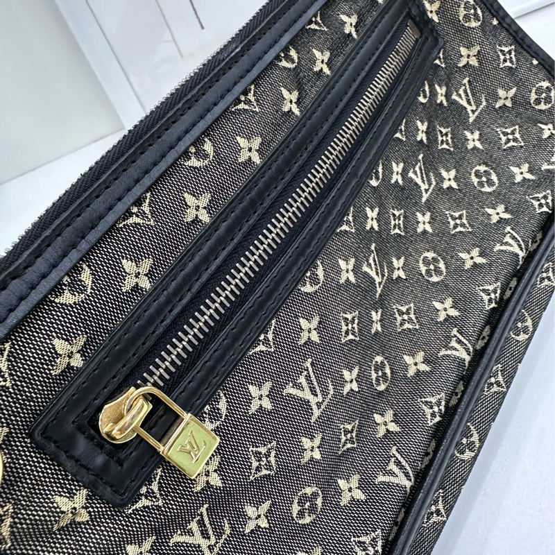 LV 路易威登開口笑腋下包黑灰色金扣牛仔丹寧-7