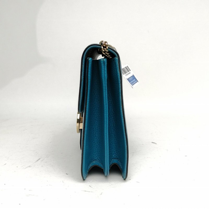 GUCCI Interlock風琴包中號28藍色牛皮淺金扣肩背包-1