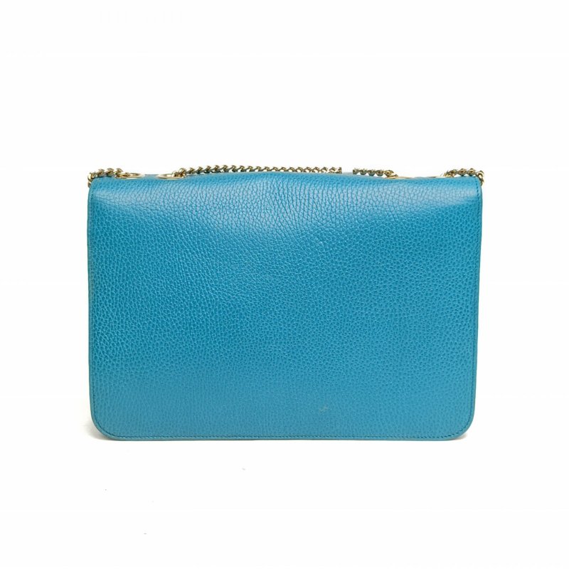 GUCCI Interlock風琴包中號28藍色牛皮淺金扣肩背包-2