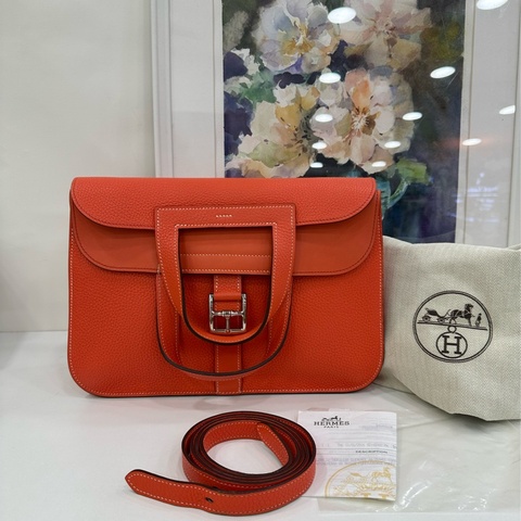 Hermes 愛馬仕 Halzan 31 T刻 罌粟橙 銀扣 TC皮 有購證