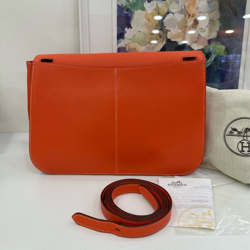 Hermes 愛馬仕 Halzan 31 T刻 罌粟橙 銀扣 TC皮 有購證-1