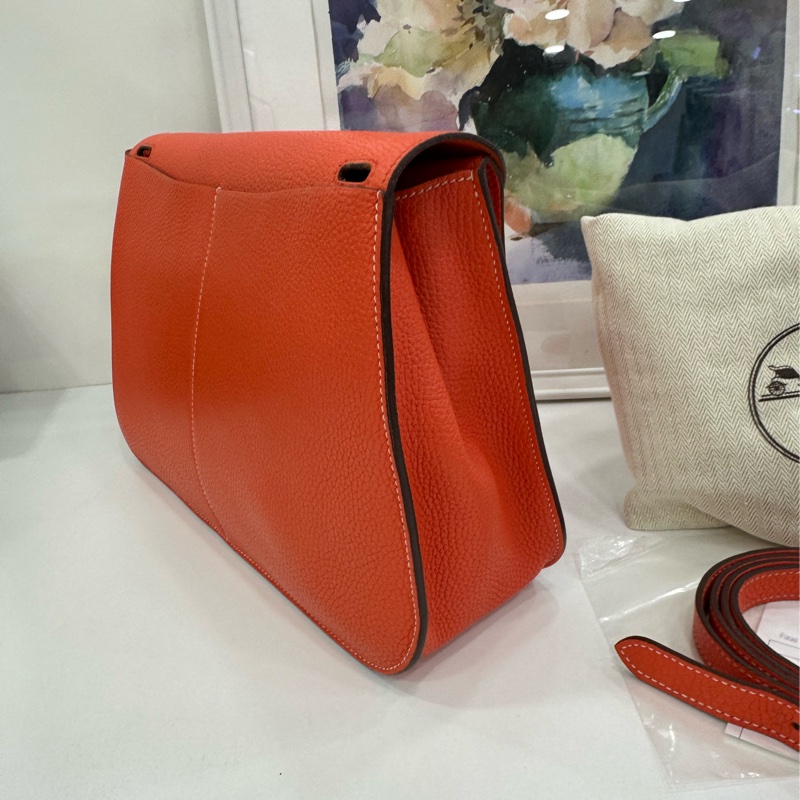 Hermes 愛馬仕 Halzan 31 T刻 罌粟橙 銀扣 TC皮 有購證-2