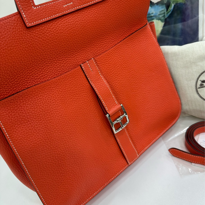 Hermes 愛馬仕 Halzan 31 T刻 罌粟橙 銀扣 TC皮 有購證-5