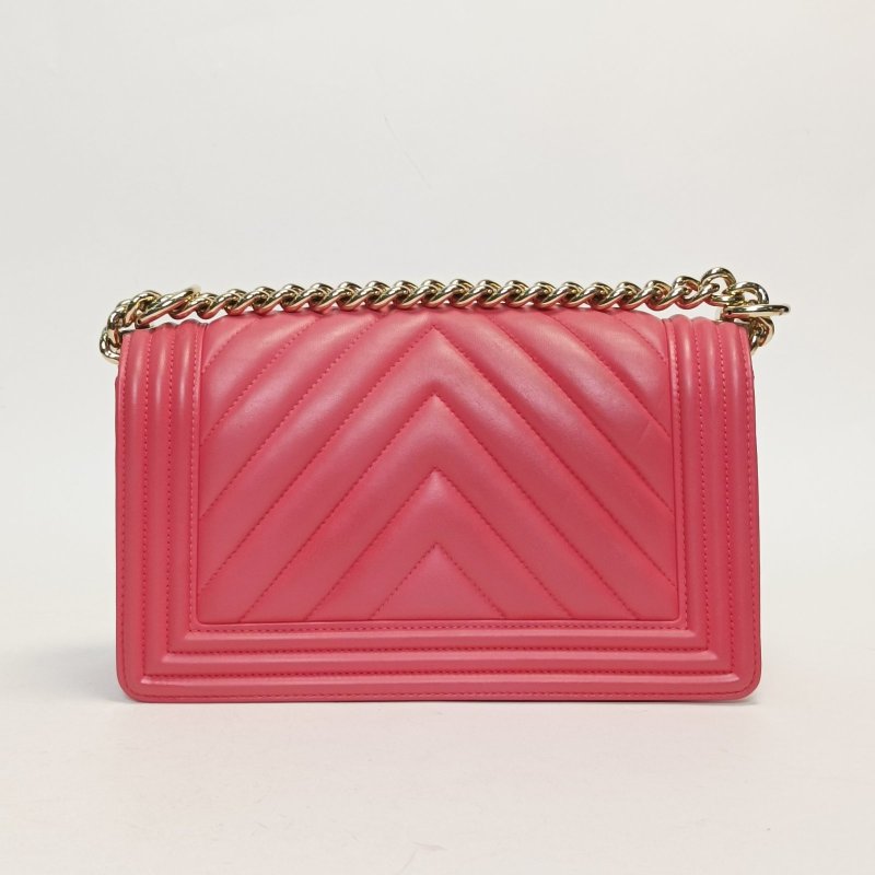 CHANEL Leboy中號25粉色羊皮23開金扣V紋肩背包-2