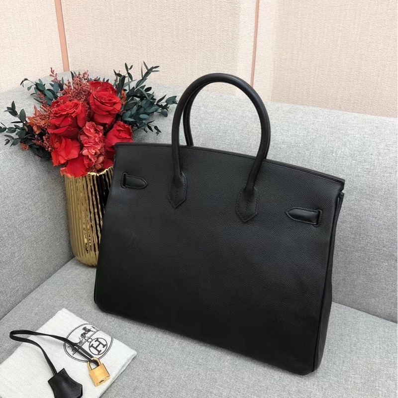 Hermes愛馬仕birkin35黑色Epsom皮金扣X刻-1