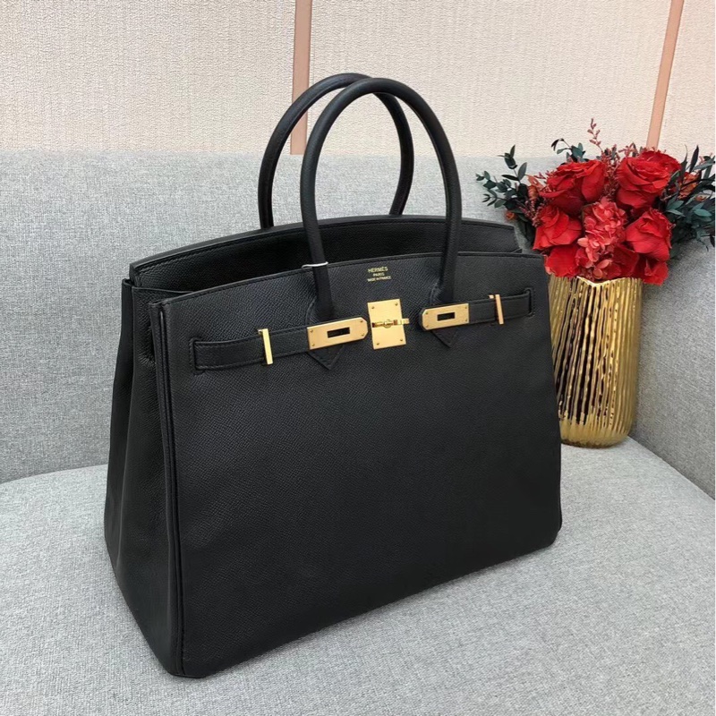 Hermes愛馬仕birkin35黑色Epsom皮金扣X刻-2
