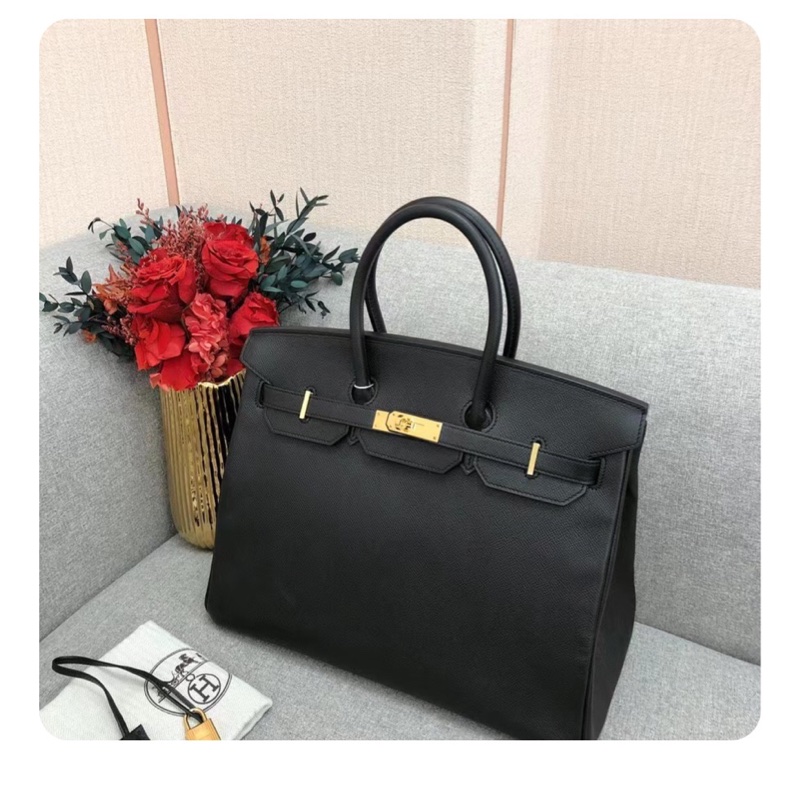 Hermes愛馬仕birkin35黑色Epsom皮金扣X刻-3