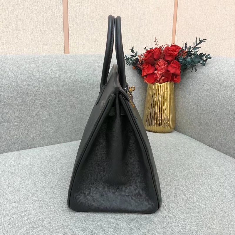 Hermes愛馬仕birkin35黑色Epsom皮金扣X刻-4