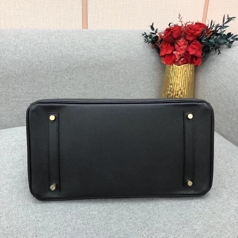 Hermes愛馬仕birkin35黑色Epsom皮金扣X刻-5