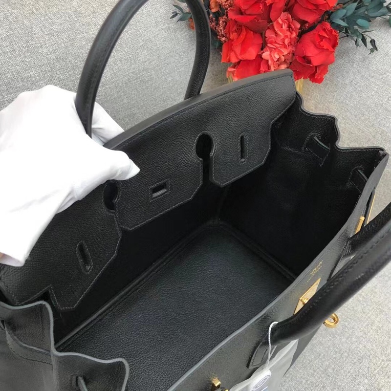 Hermes愛馬仕birkin35黑色Epsom皮金扣X刻-6