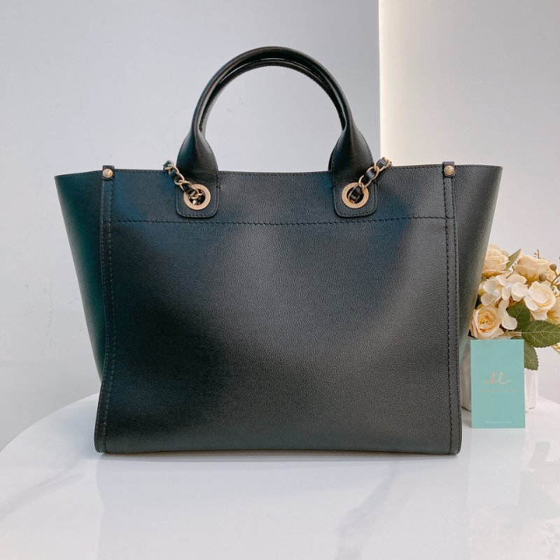 MS0683 Chanel 香奈兒 沙灘袋 購物包 小號 牛皮 黑色 釘子 金扣 Deauville Studded Shopping Bag Small Calfskin Black x GHW-1