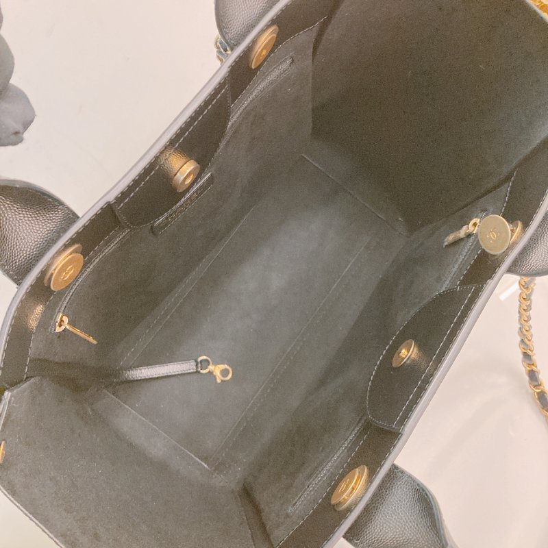 MS0683 Chanel 香奈兒 沙灘袋 購物包 小號 牛皮 黑色 釘子 金扣 Deauville Studded Shopping Bag Small Calfskin Black x GHW-17