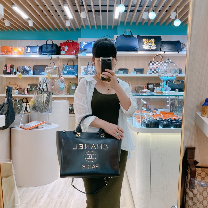 MS0683 Chanel 香奈兒 沙灘袋 購物包 小號 牛皮 黑色 釘子 金扣 Deauville Studded Shopping Bag Small Calfskin Black x GHW-22