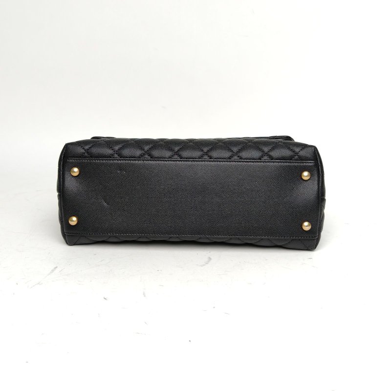 CHANEL CocoHandle中號黑色荔枝牛皮26開菱格紋蛇皮手柄肩背包-4