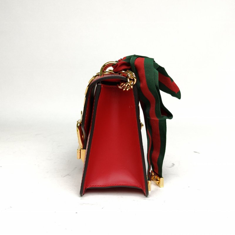 GUCCI Sylvie塞爾維亞絲帶包Mini19紅色牛皮金扣肩背包-1