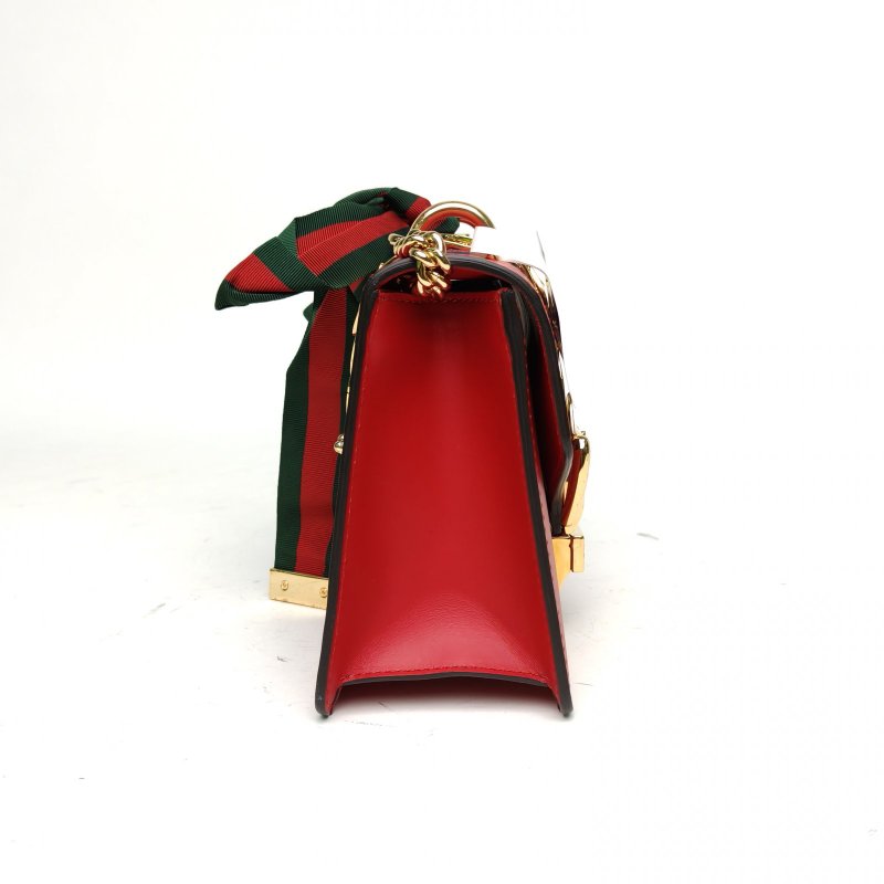GUCCI Sylvie塞爾維亞絲帶包Mini19紅色牛皮金扣肩背包-3