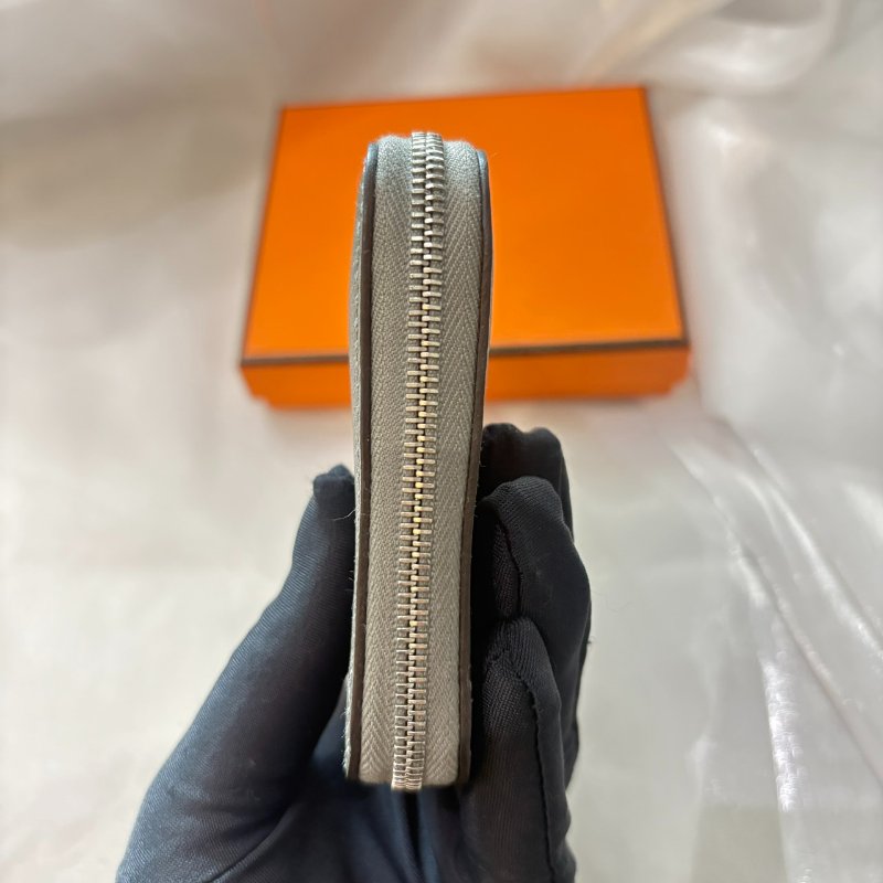 HERMÈS 絲巾短夾大象灰 W刻-2