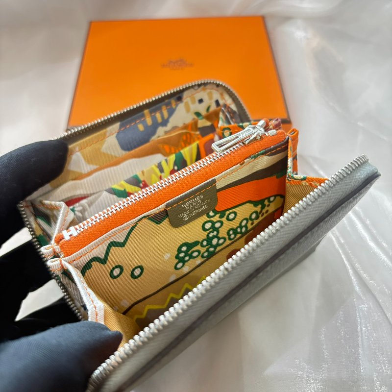 HERMÈS 絲巾短夾大象灰 W刻-3