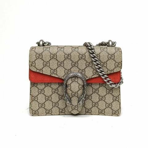 GUCCI Dionysus酒神高版小號20老花PVC銀扣肩背包