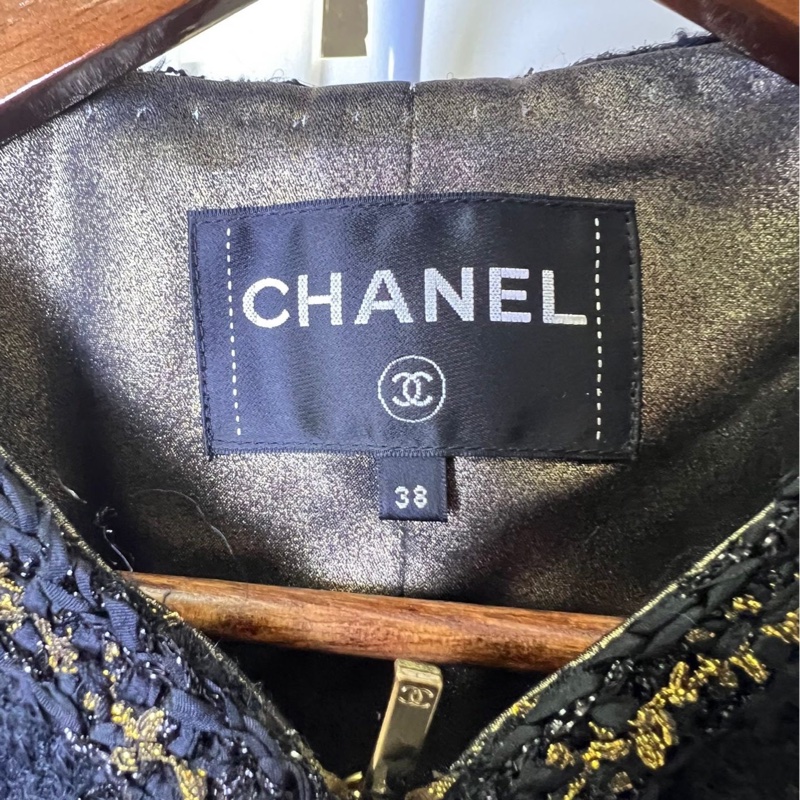 Chanel香奈兒椅子系列黑金細格紋外套 38碼-4