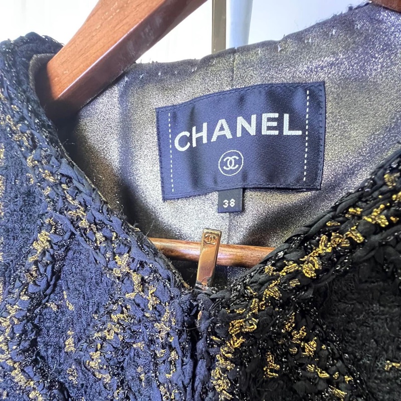Chanel香奈兒椅子系列黑金細格紋外套 38碼-5