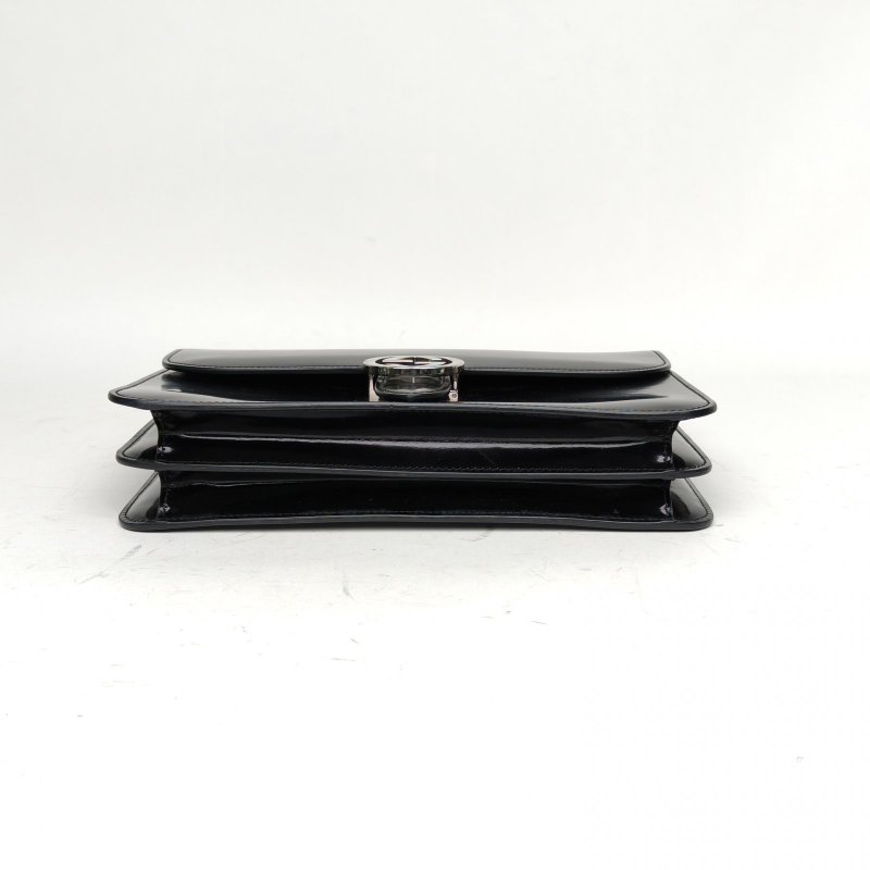 GUCCI Interlock風琴包中號28黑色牛皮銀扣肩背包-4