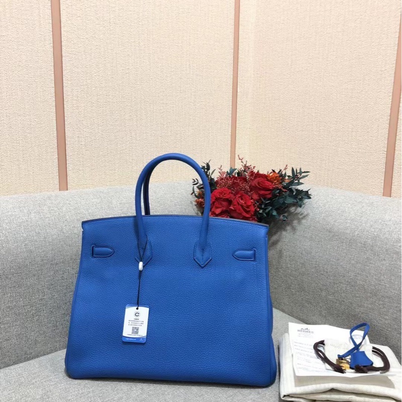 Hermes愛馬仕birkin35 i7琉璃藍togo皮金扣c刻 手提包-2