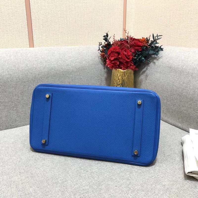 Hermes愛馬仕birkin35 i7琉璃藍togo皮金扣c刻 手提包-5