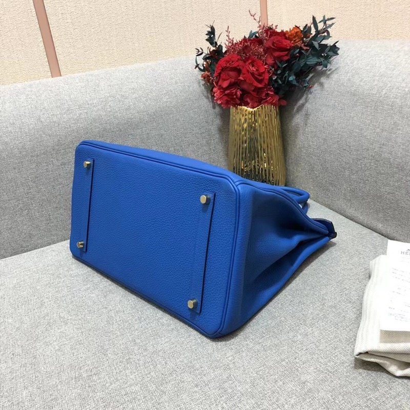 Hermes愛馬仕birkin35 i7琉璃藍togo皮金扣c刻 手提包-6