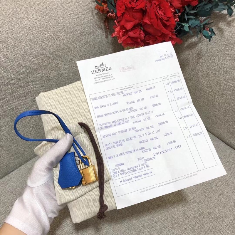 Hermes愛馬仕birkin35 i7琉璃藍togo皮金扣c刻 手提包-8