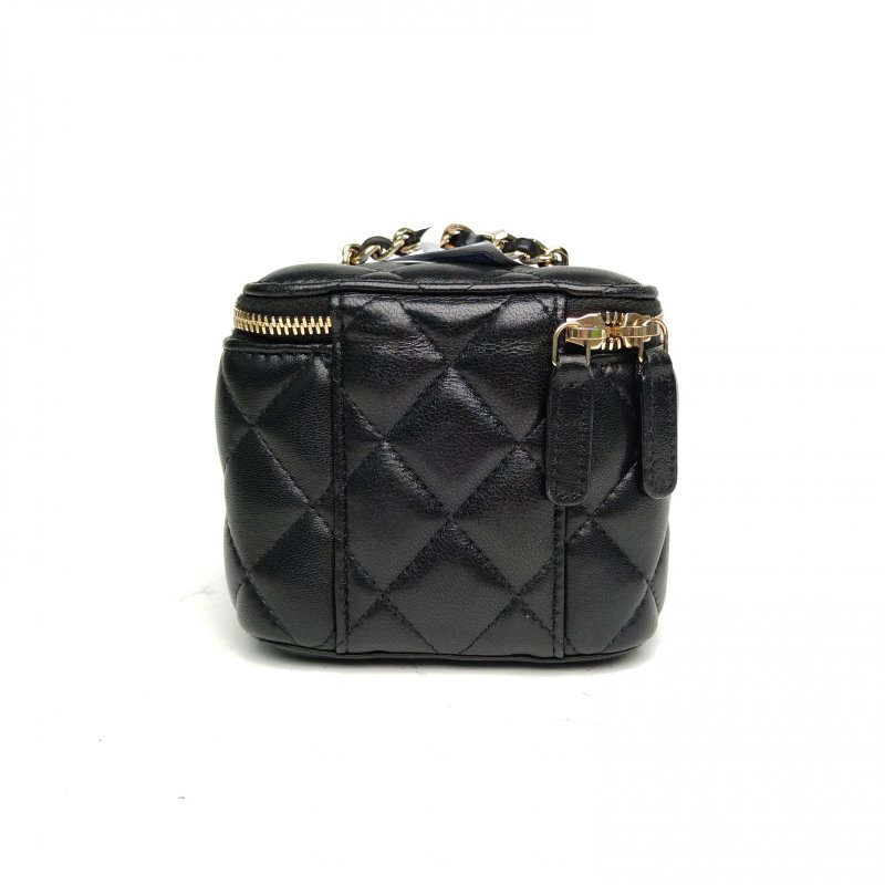 CHANEL 經典款方盒子化妝包黑色羊皮30開淺金扣單皮穿鏈肩背包-2